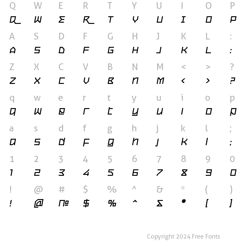 Character Map of Oxygen Bold Italic