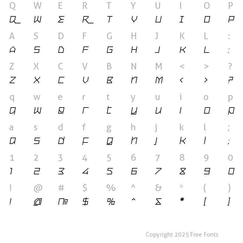 Character Map of Oxygen Italic