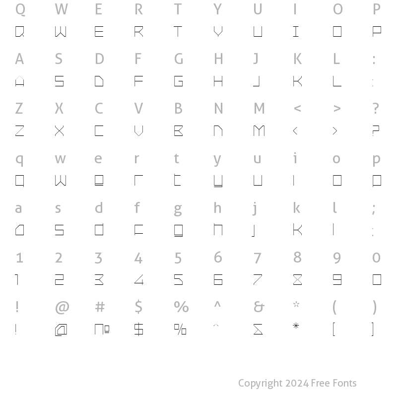 Character Map of Oxygen Light Regular