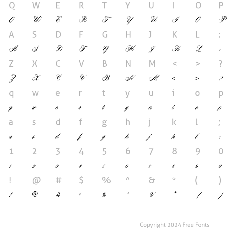 Character Map of OYALE Scrip Bold Normal