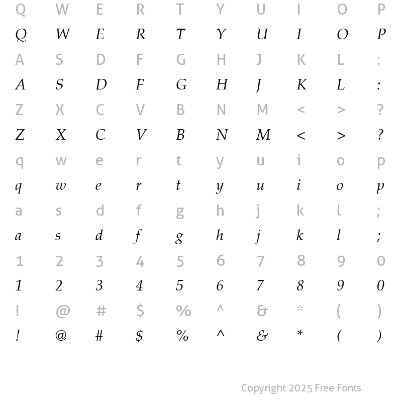 Character Map of P052L Italic