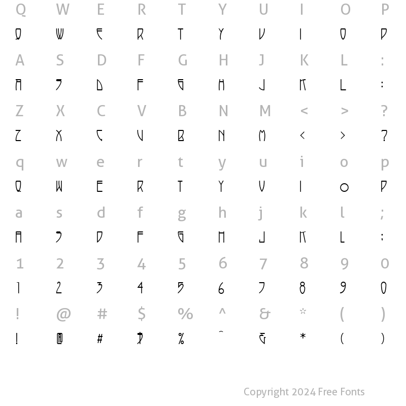 Character Map of P22 Arts and Crafts Tall Regular