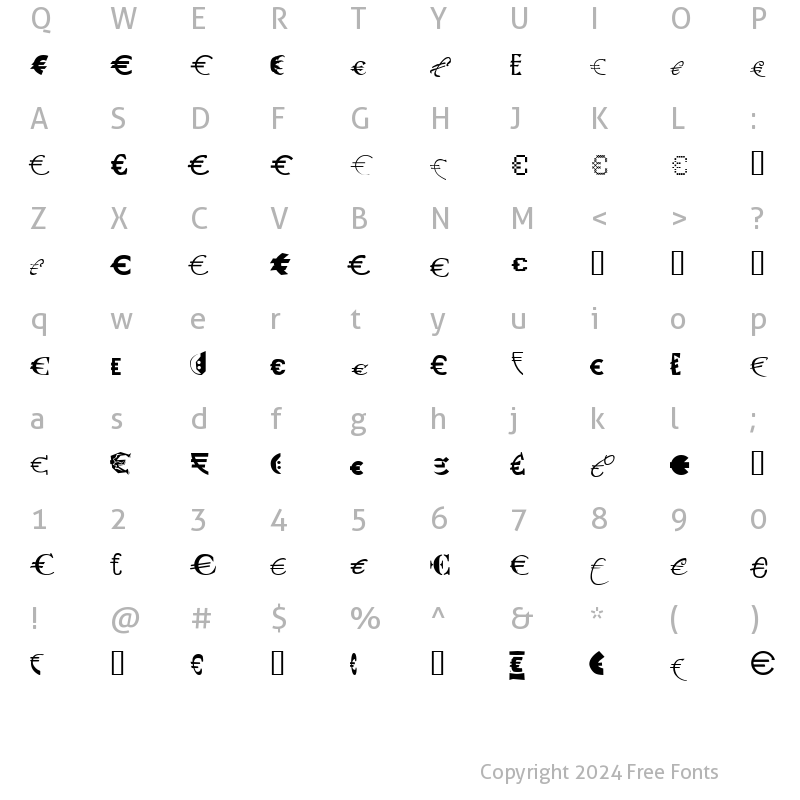 Character Map of P22 Euros Regular