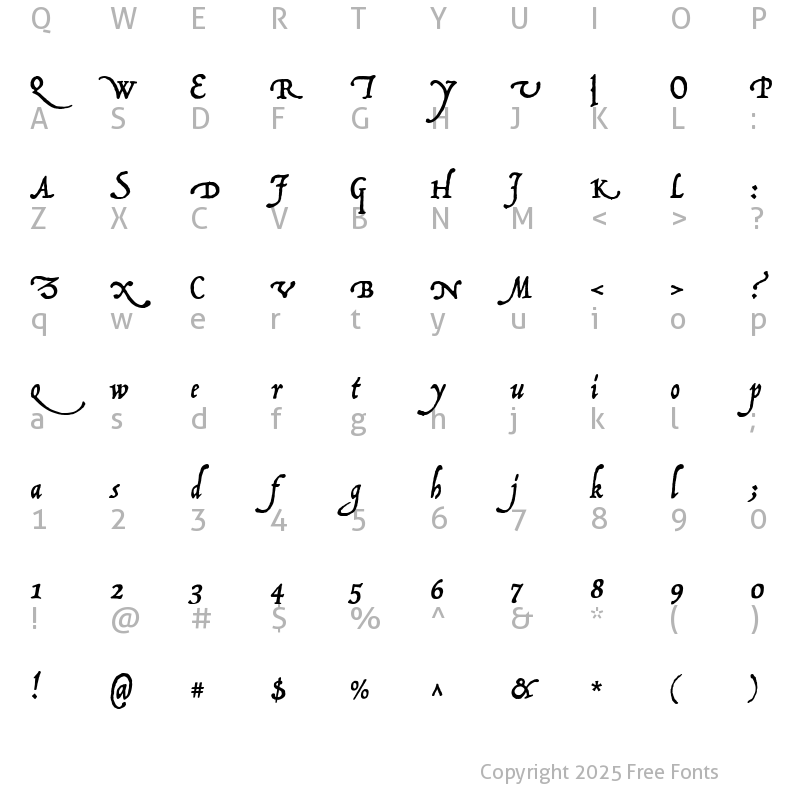 Character Map of P22 Operina Corsivo Corsivo