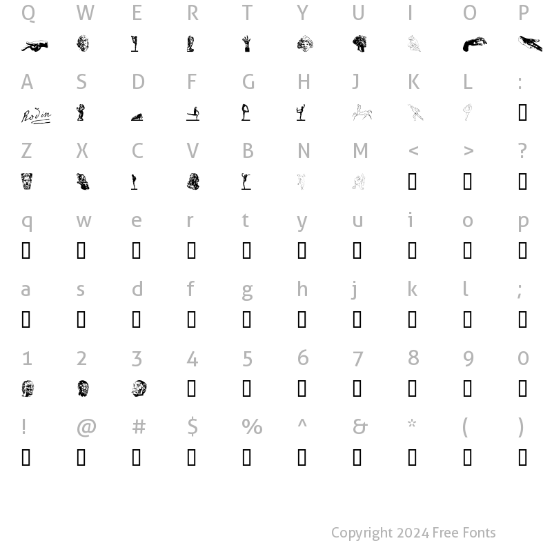 Character Map of P22 Rodin Extras Regular