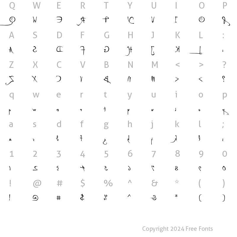 Character Map of P22DaVinci Backwards Regular