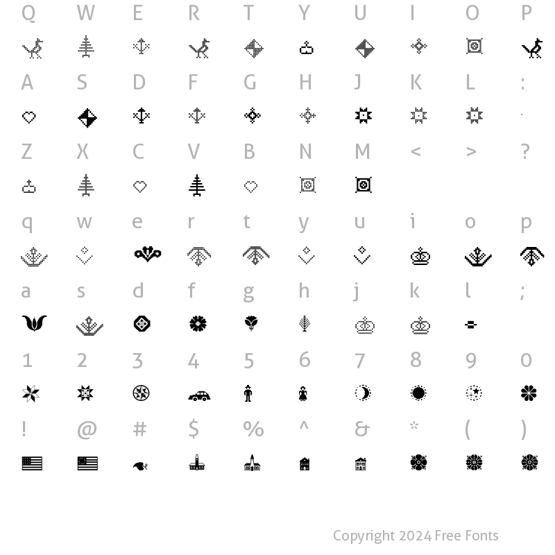 Character Map of P22FolkArt Extras Regular