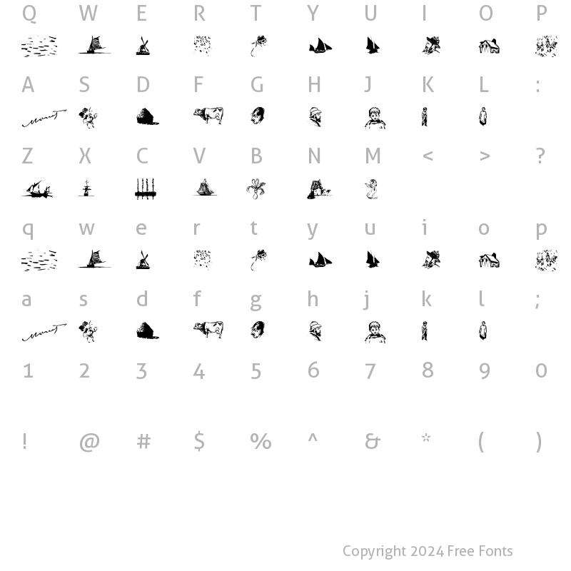 Character Map of P22Monet Sketches Regular