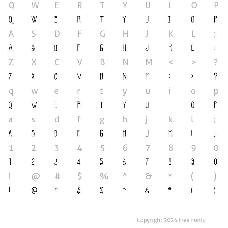 Character Map of P22Parrish Hand Regular