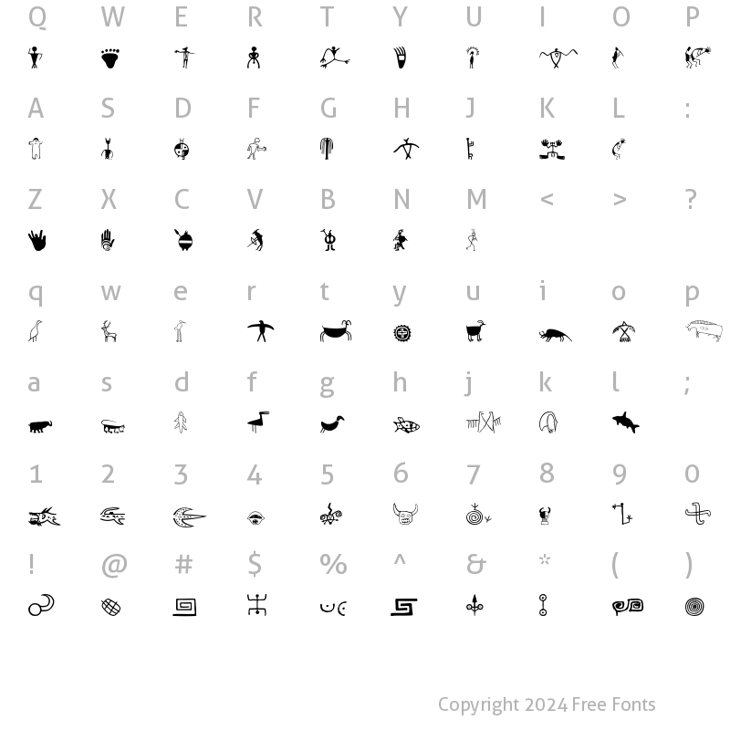 Character Map of P22Petroglyphs NAmerican Regular