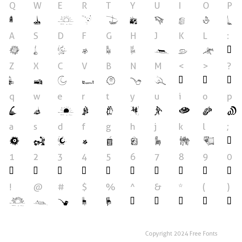 Character Map of P22Vincent Extras