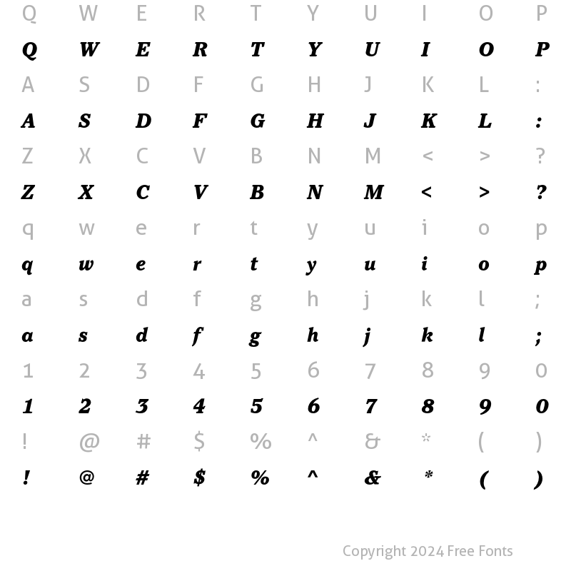 Character Map of PacellaEF-BlackItalic Regular