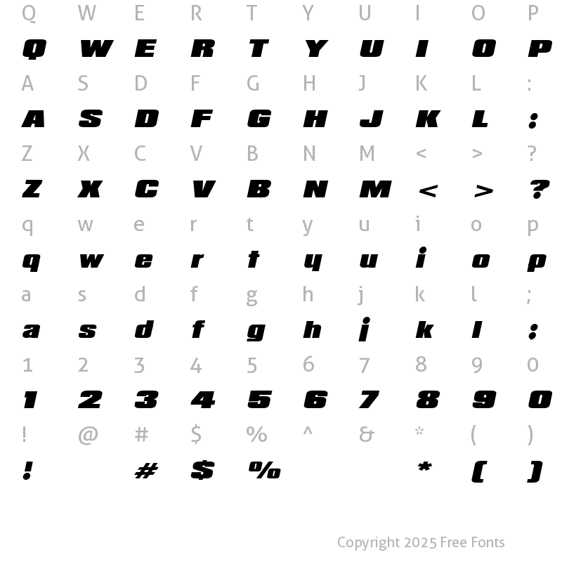 Character Map of Padaloma Italic Italic