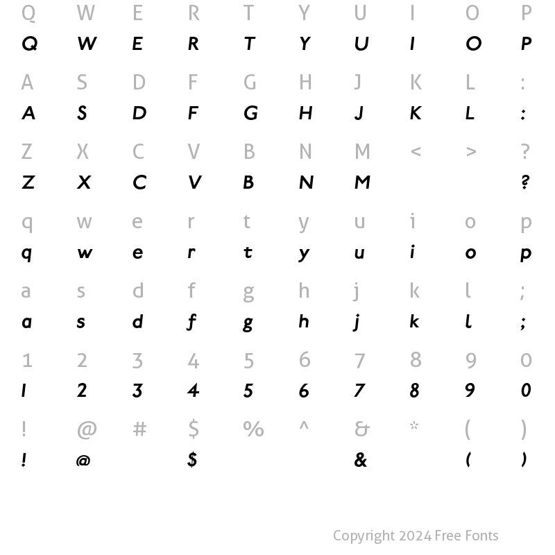 Character Map of Paddington Bold Italic