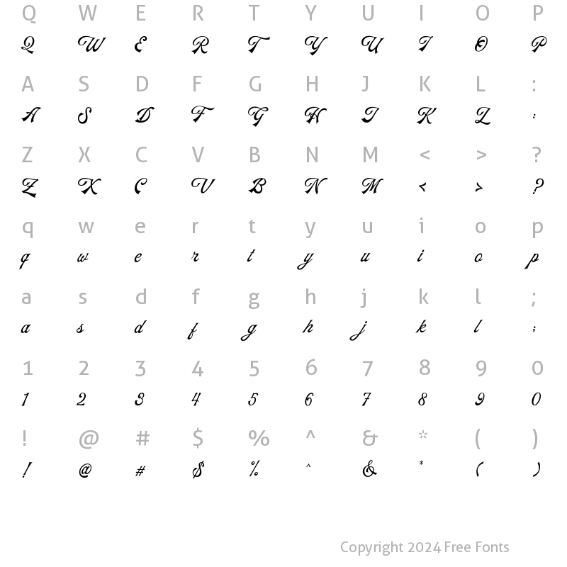 Character Map of Padlock Script