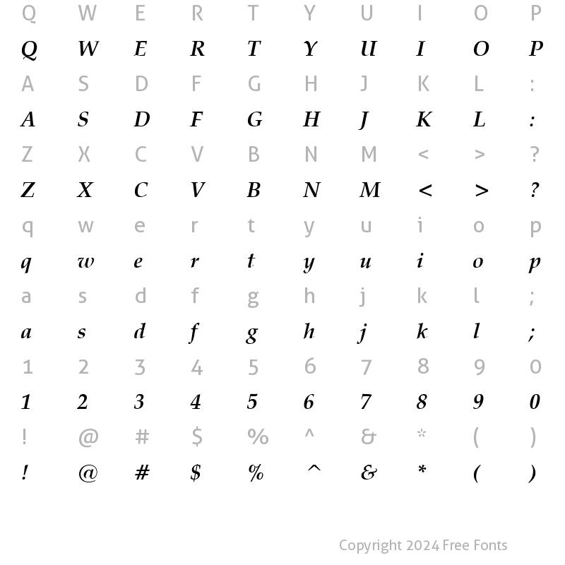 Character Map of Padua Bold Italic