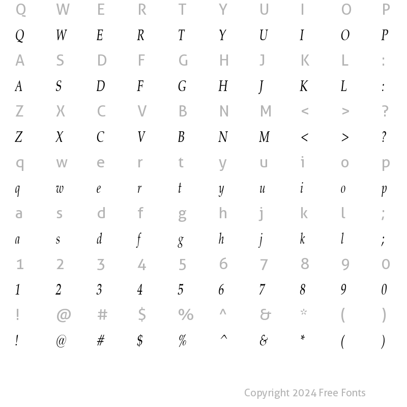 Character Map of PaduaCondensed Italic