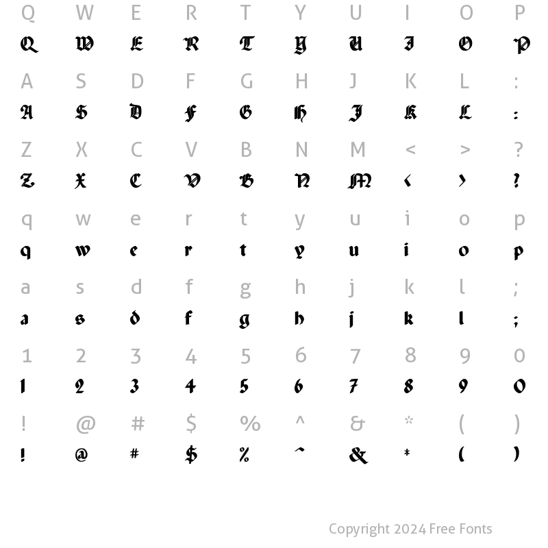 Character Map of Paganini Th Bold Bold