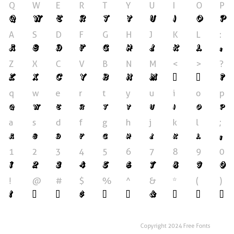 Character Map of PagodaSCapsSSK BoldItalic