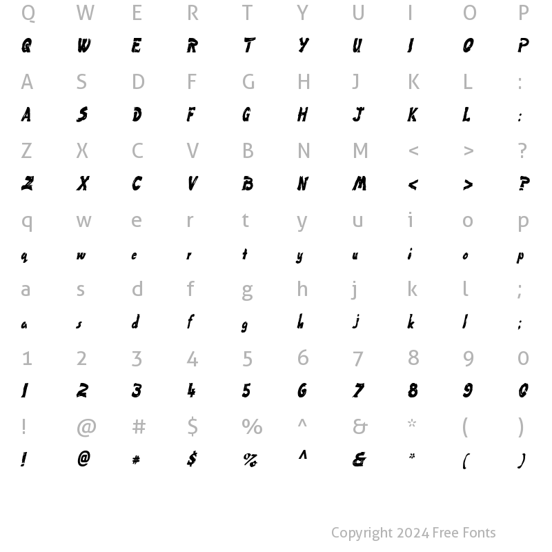 Character Map of Paint-Condensed Italic