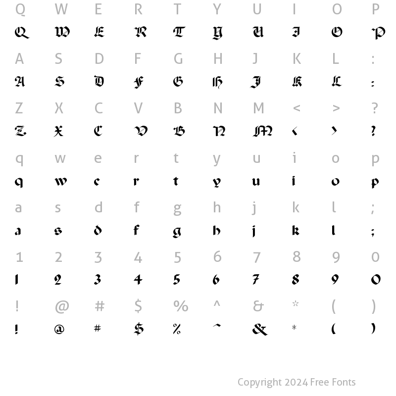 Character Map of PaladinFLF Regular