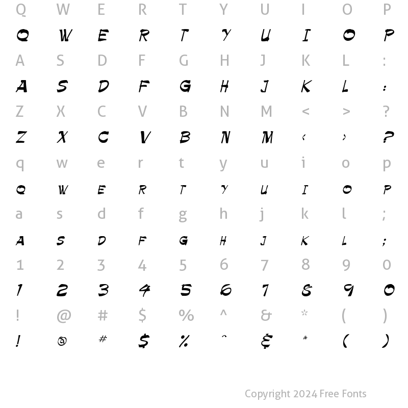 Character Map of Palamino Italic