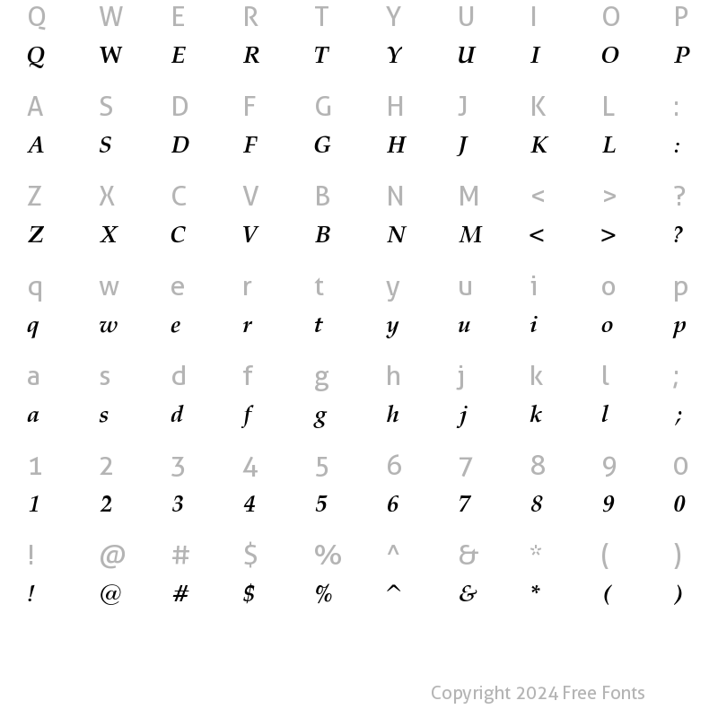 Character Map of Palatino-Bold-Italic Regular