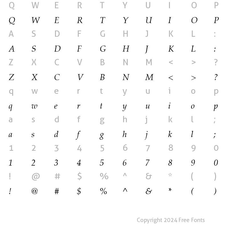 Character Map of Palatino CE Italic