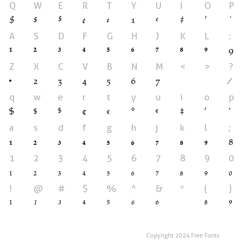 Character Map of Palatino Fractions BQ Regular