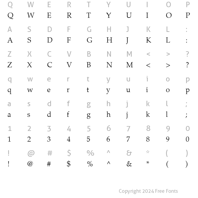 Character Map of Palatino-Light Light