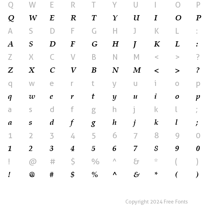 Character Map of Palatino LT Bold Italic