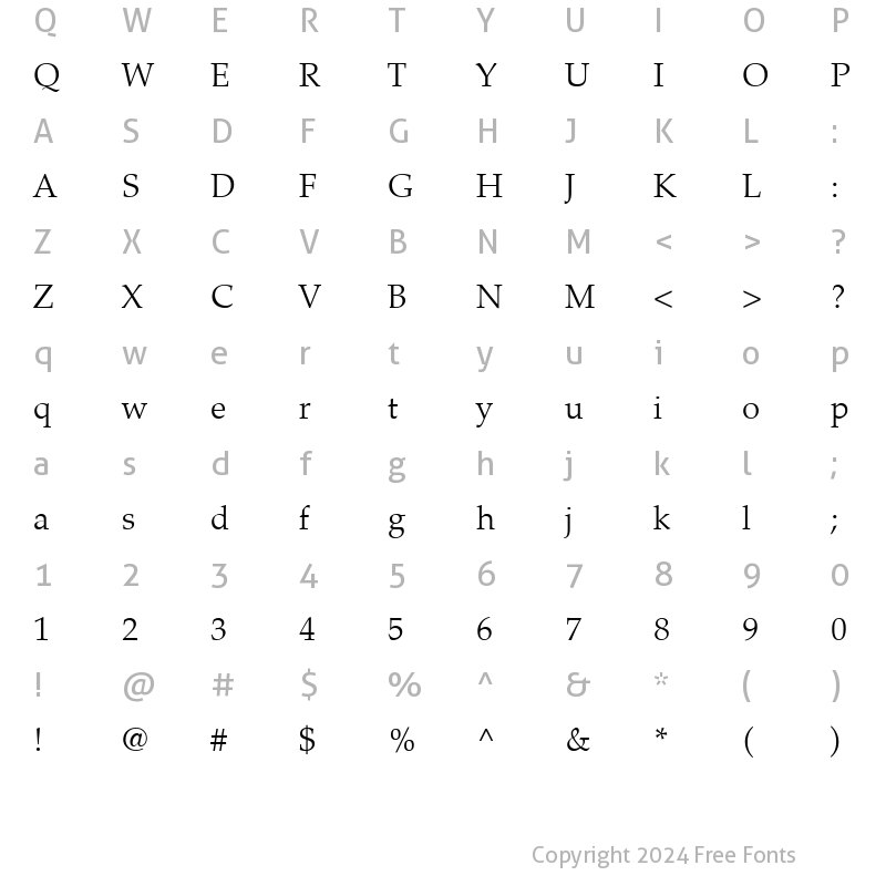 Character Map of Palatino LT Light Regular