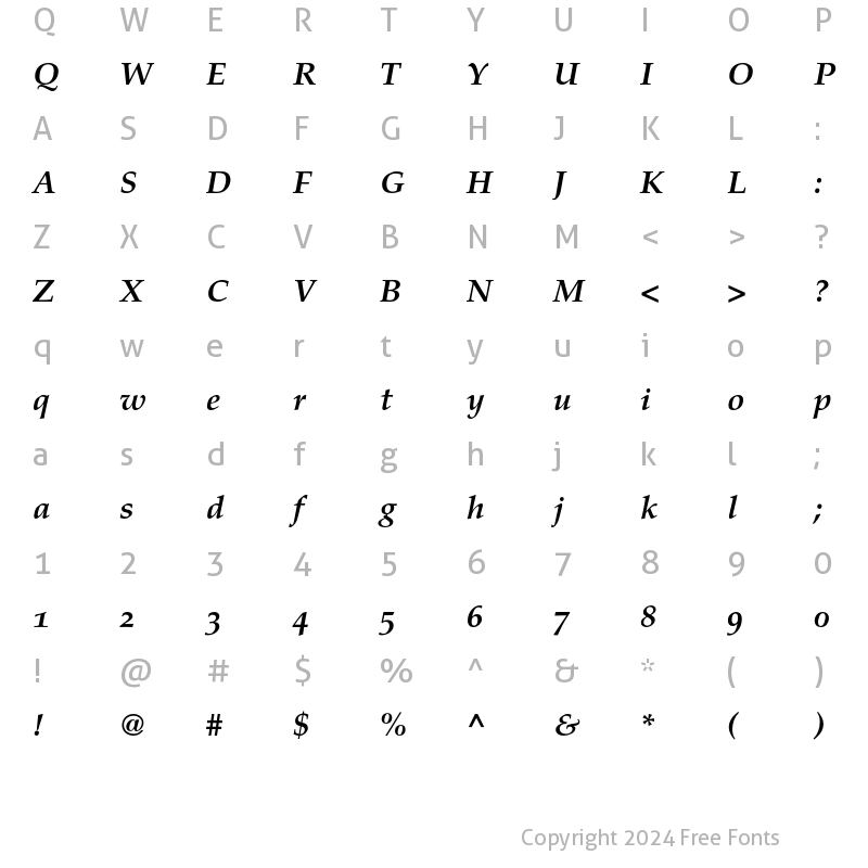 Character Map of Palatino Old Style Figures Bold Italic