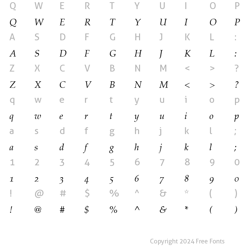 Character Map of Palatino Osf Italic