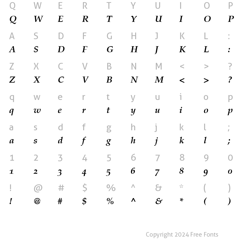 Character Map of PalatinoOldStyleFigures BoldItalic