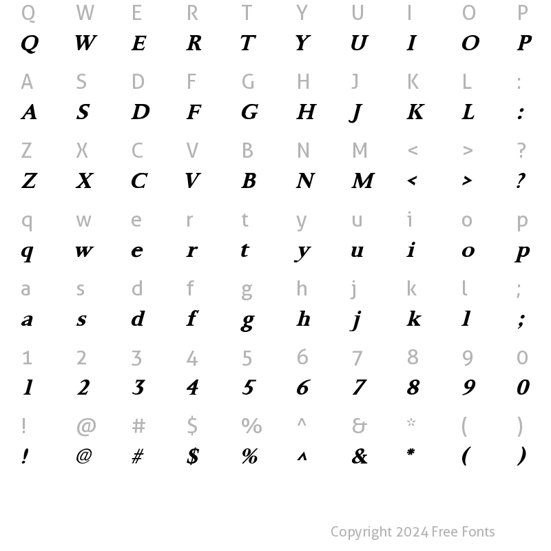Character Map of Palermo SF Bold Italic Bold