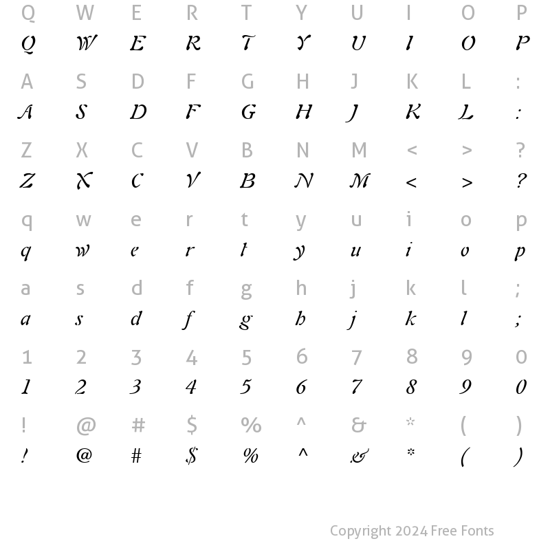 Character Map of Palette SSi Italic