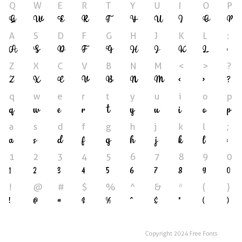 Character Map of Palina Script Regular
