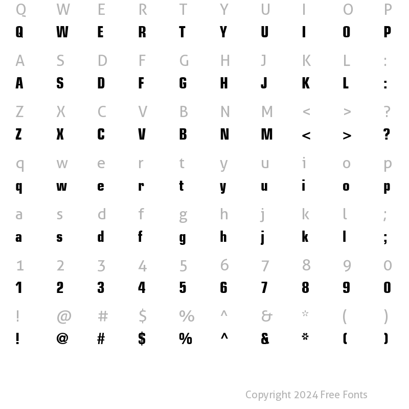 Character Map of Palindrome Condensed SSi Bold Condensed