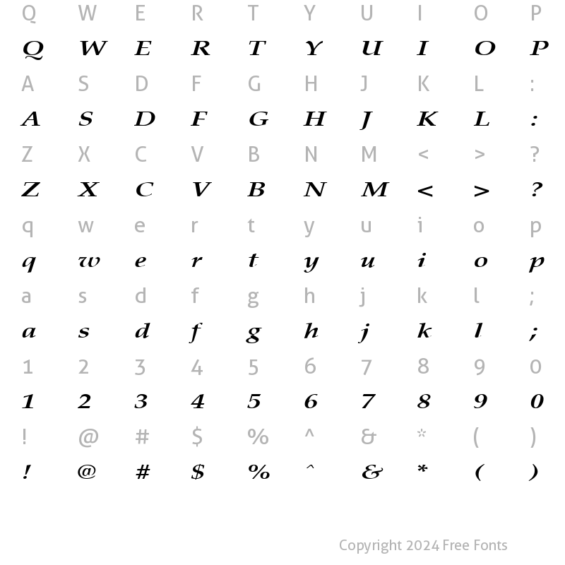 Character Map of PalisadeBroad Bold Italic