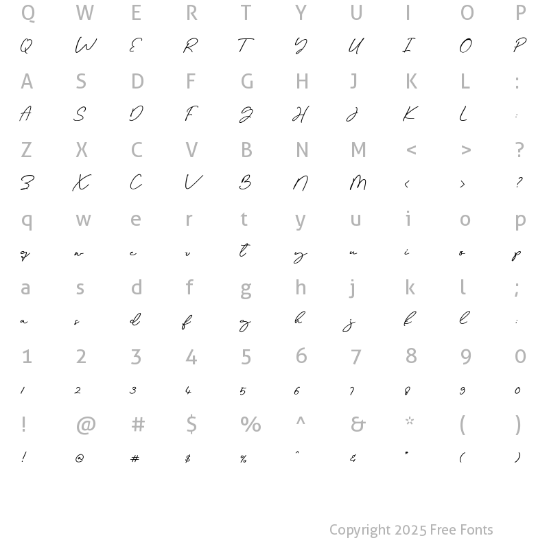 Character Map of Palm Sugar Bold Regular