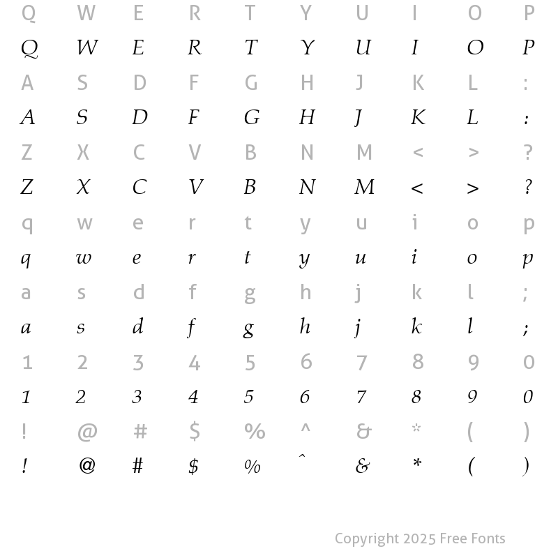 Character Map of PalmerWerk Italic