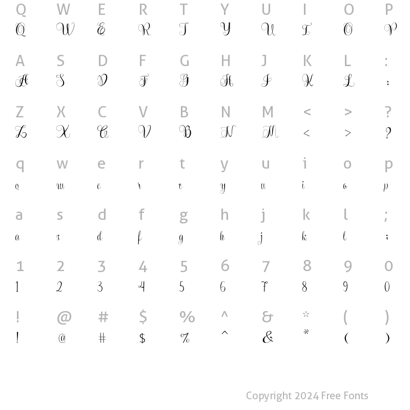 Character Map of Pamelia Script Regular