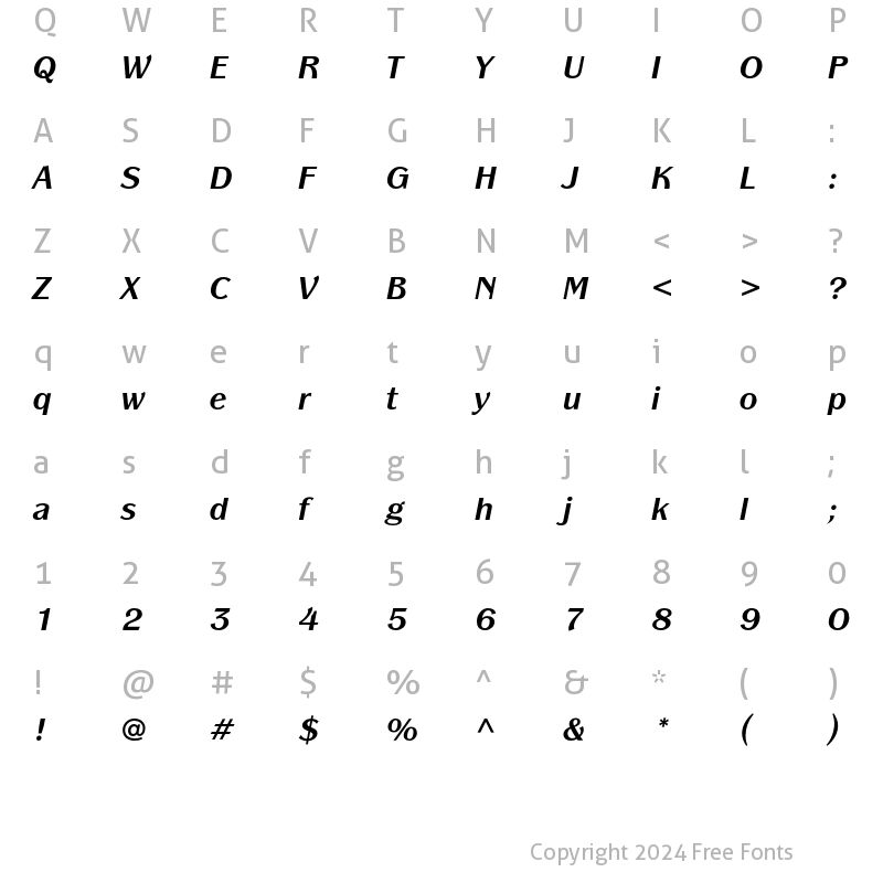 Character Map of Panache ITC Std Bold Italic