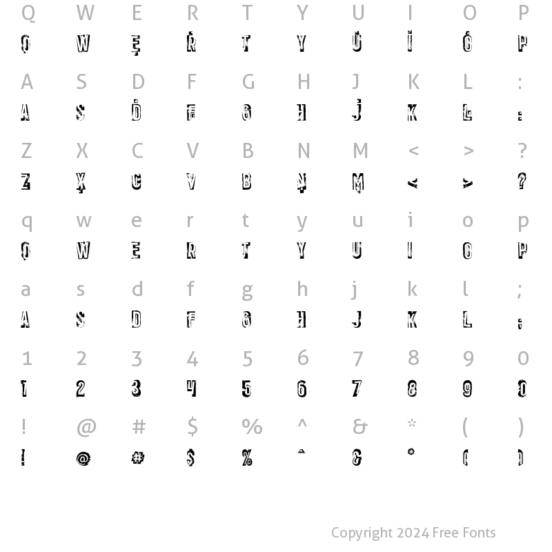 Character Map of Panic ITC Std Regular