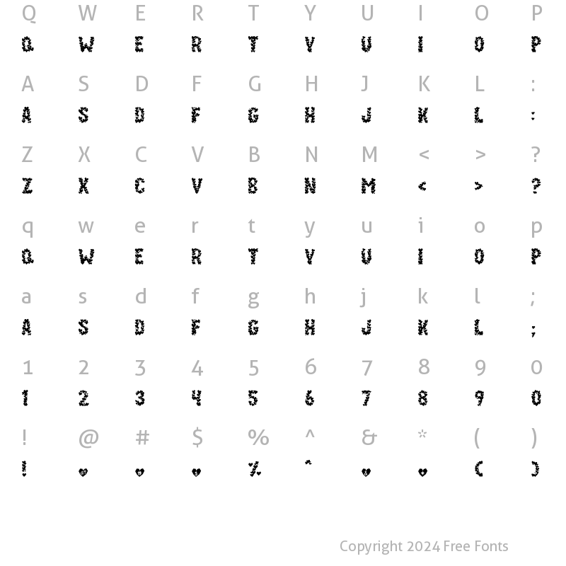 Character Map of Paper Hearts Regular