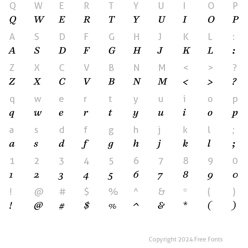 Character Map of Paperback 6 Italic