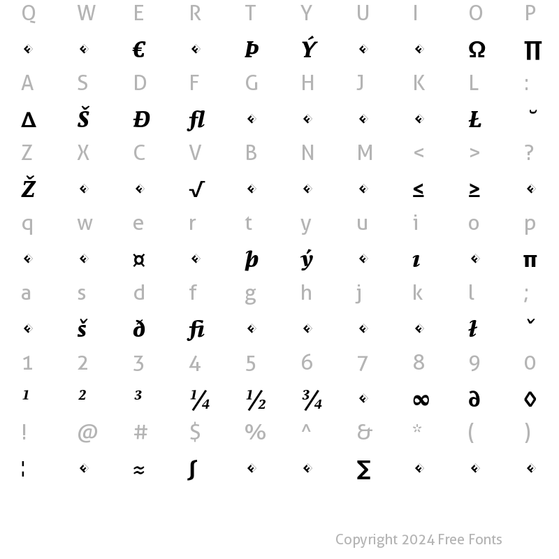 Character Map of Parable-ExtraBoldItalicExp Regular