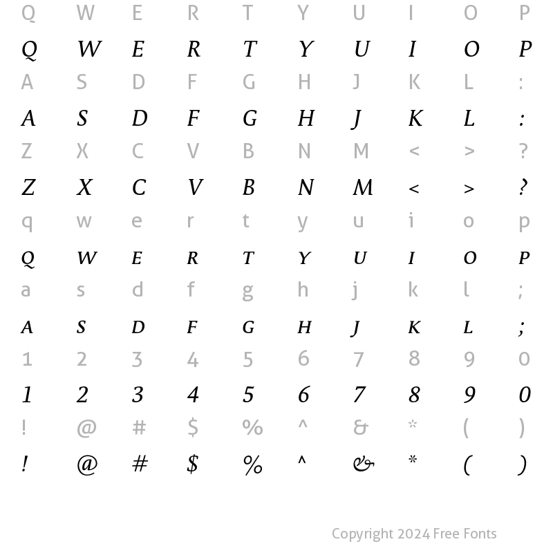 Character Map of ParableLF-RegularSCItalic Regular