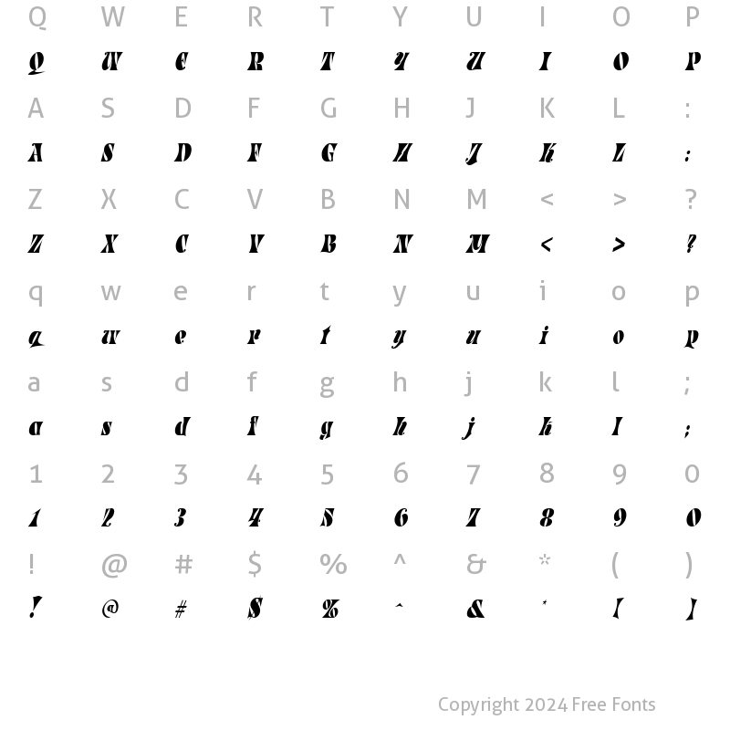 Character Map of ParadeTight Italic